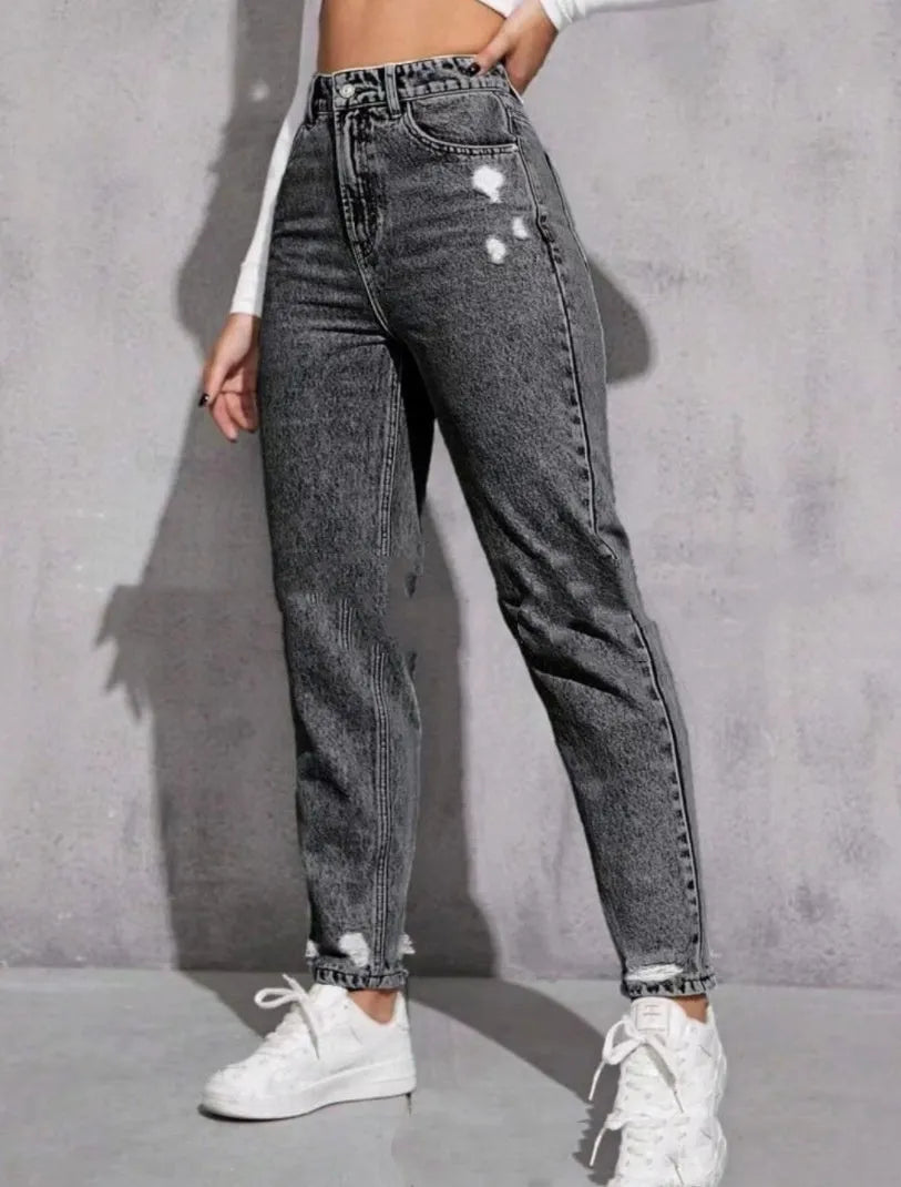Women's ripped washed skinny jeans in cotton denim with medium stretch, high or mid waist, light blue to dark blue, S to 2XL.