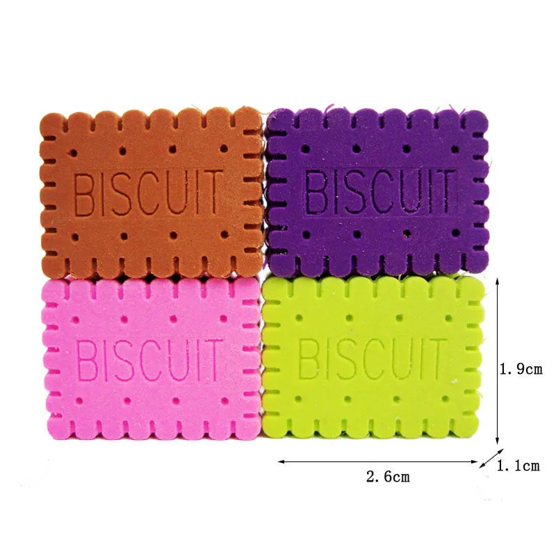 Sandwich biscuit shape eraser in brown, pink, green, or purple for DIY modelling and as a removable cake decoration, ideal for gift giving on birthdays, Christmas, or Valentine's Day, and suitable for children and classmates.