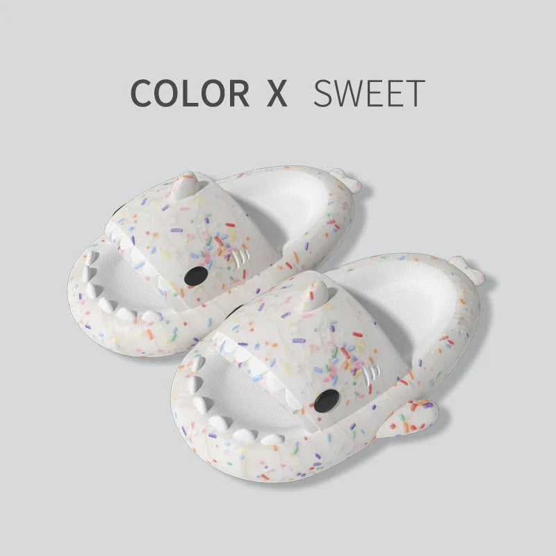 Stylish heart-shaped shark slippers with breathable, anti-slip soles and a variety of vibrant color options