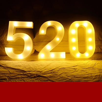 Plastic LED alphabet letter light spelling a message for a birthday or proposal.