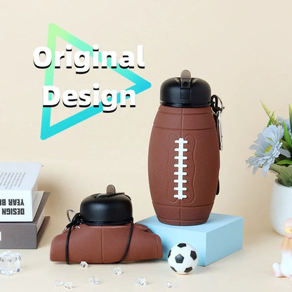Collapsible football-shaped water bottle with leak-proof silicone seal