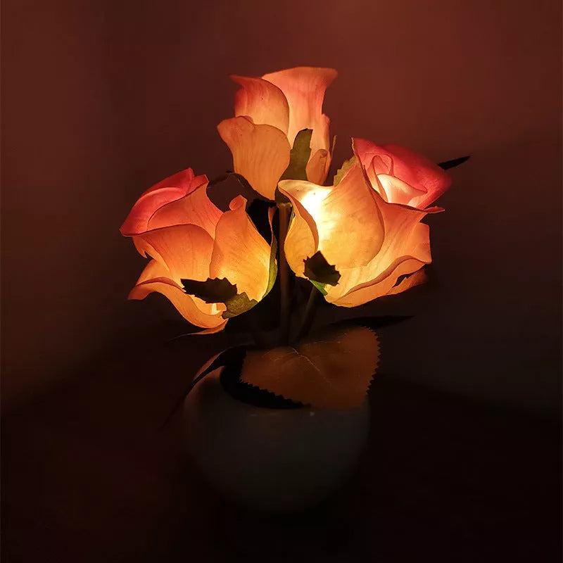 LED Tulip Night Light in ceramic pot with warm glow for home decoration