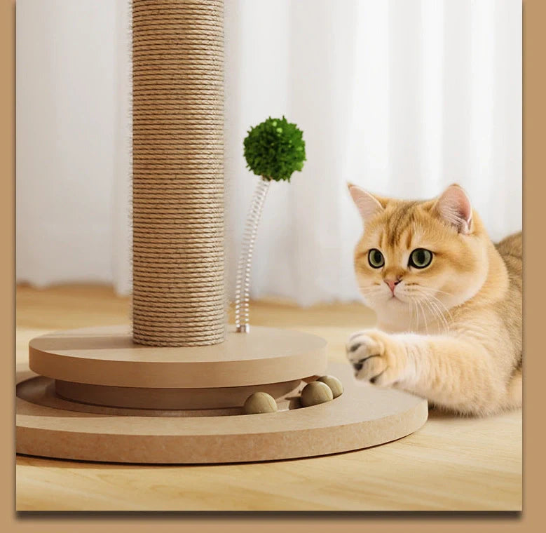 Vertical cat climbing frame with hemp rope wrapping and canna chamfering grab column