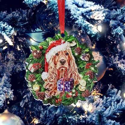 Hand-painted wooden Christmas ornament with geometric design and picture color