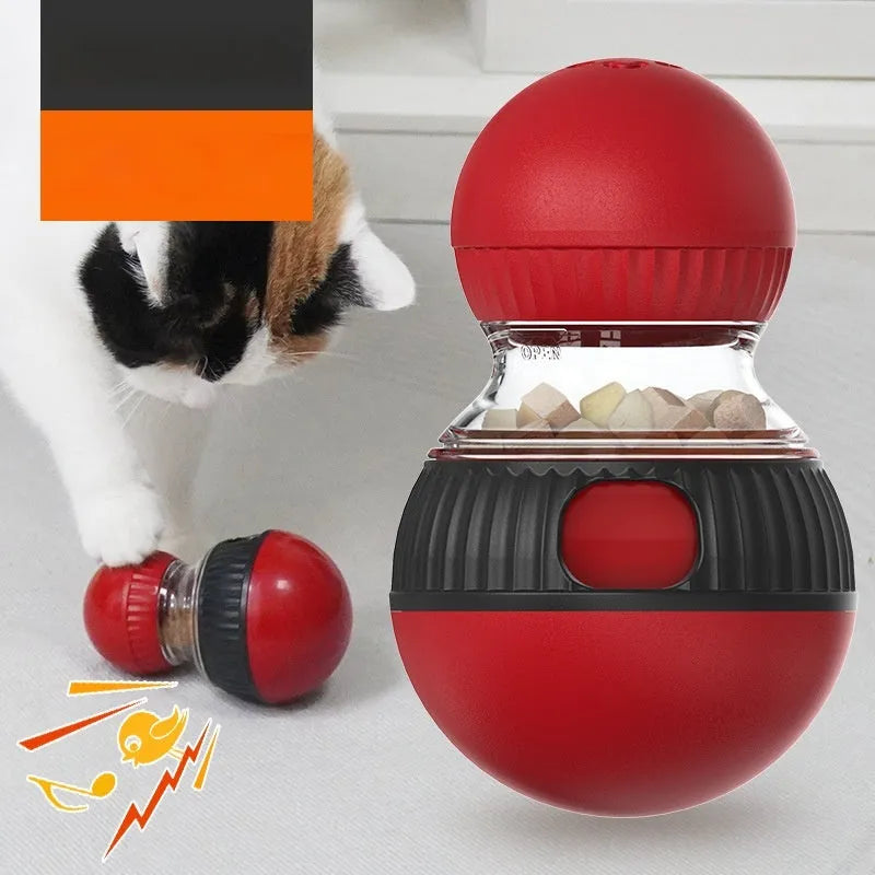 Rotating funny cat sound food dropping ball toy with 155mm diameter plastic construction