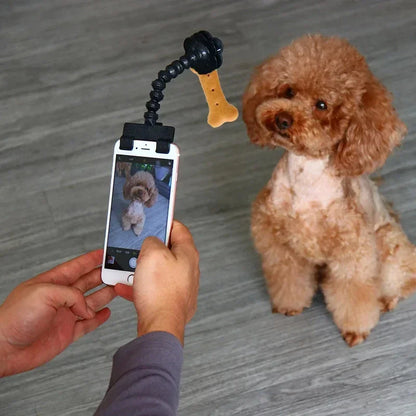 Premium pet photography tool with 360-degree rotation, adjustable angle, and secure phone clip for capturing high-quality pet portraits