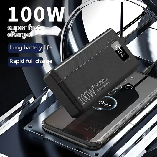 Black or white large capacity power bank showing its portable size and charging port.