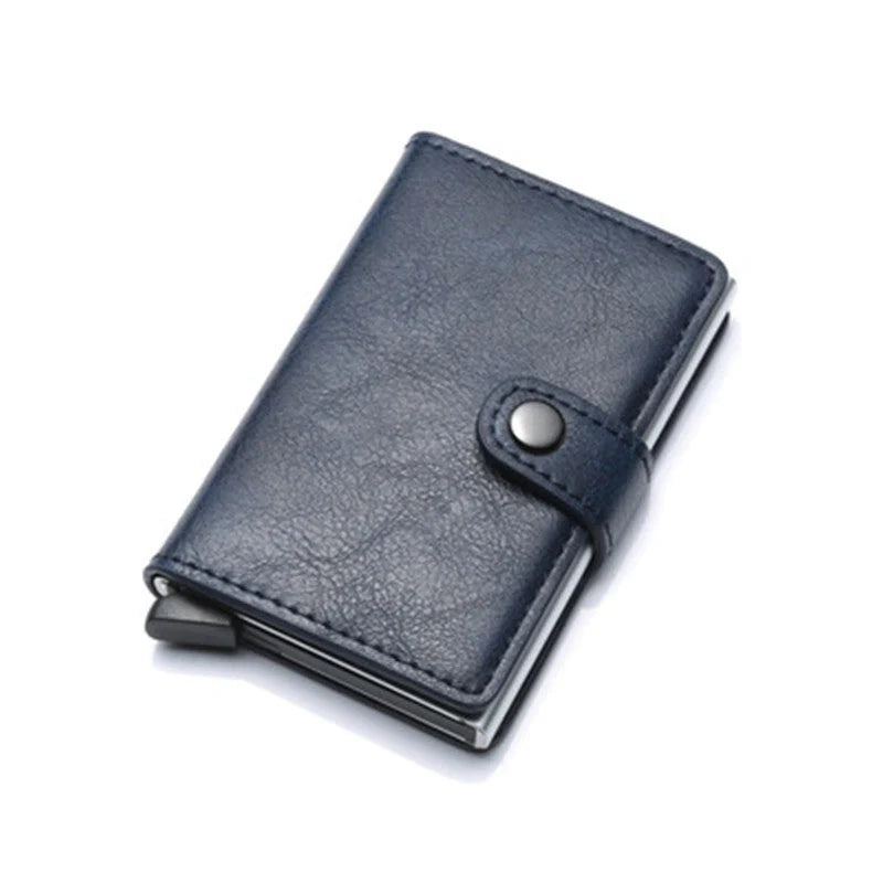 Men's RFID-blocking vintage wallet with aluminum purse and leather cover