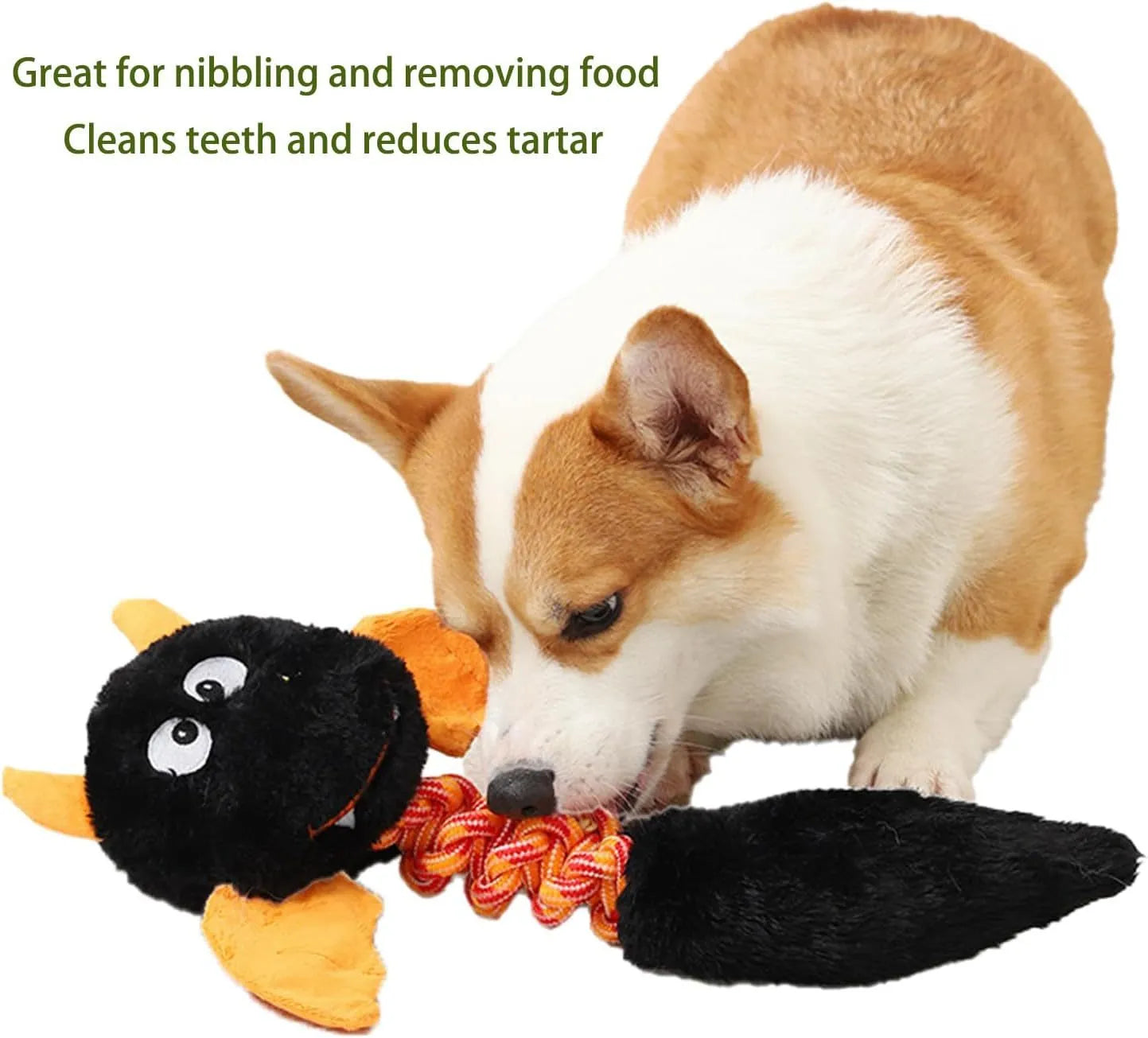 Plush dog toy with squeaker and rattle, 44cm length, in black, green, or red for large breeds