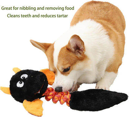 Plush dog toy with squeaker and rattle, 44cm length, in black, green, or red for large breeds