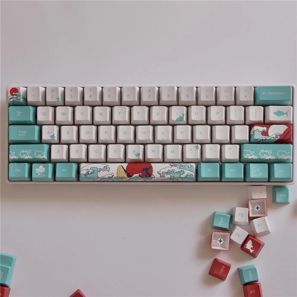 Coral Sea PBT keycaps for Xiao Yan mechanical keyboard with personalised big button