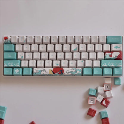 Coral Sea PBT keycaps for Xiao Yan mechanical keyboard with personalised big button