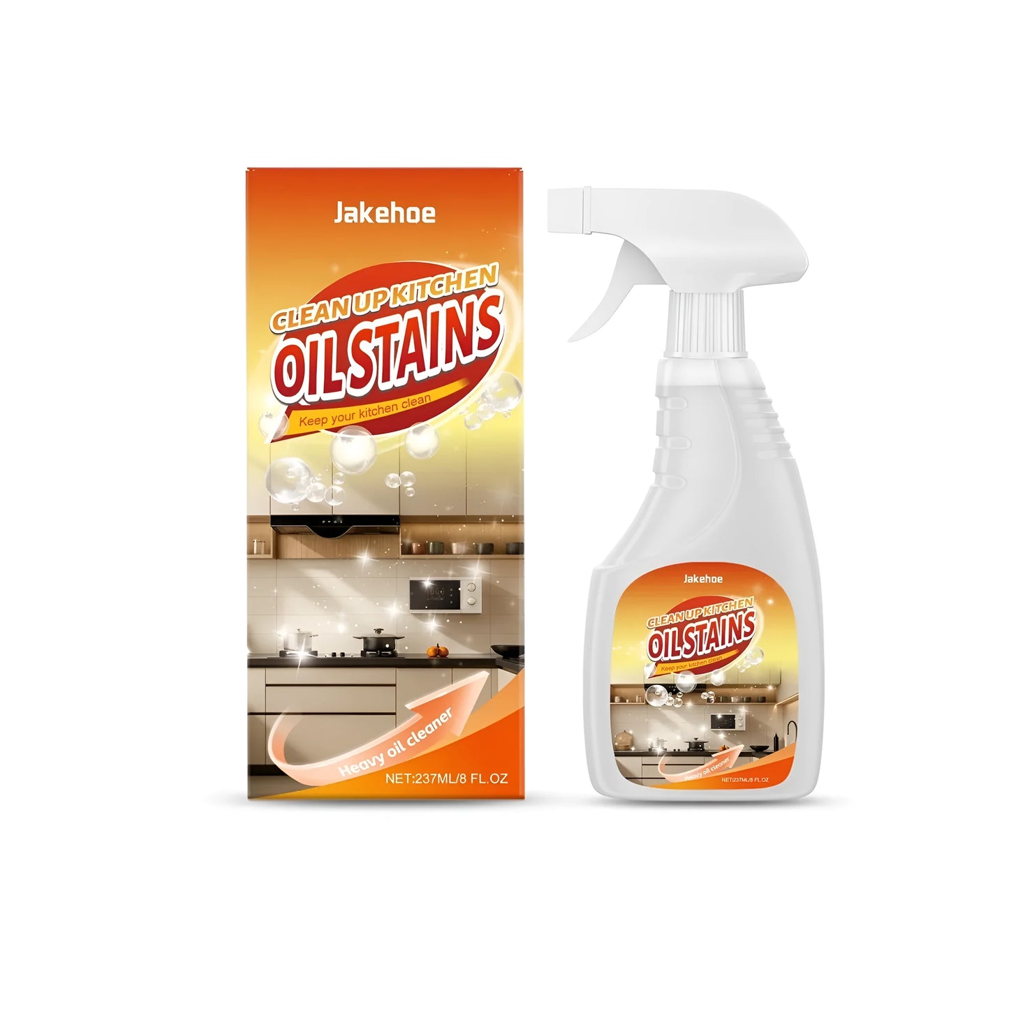 237ml bottle of heavy oil cleaner spray for kitchen degreasing.