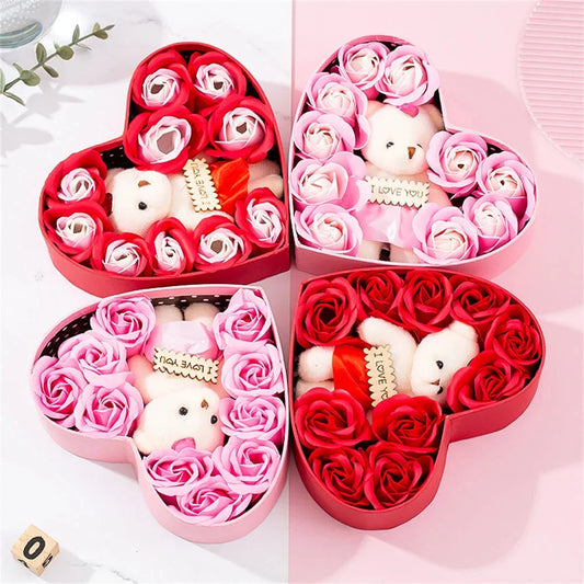 Heart-shaped rose soap gift box in red and pink colors
