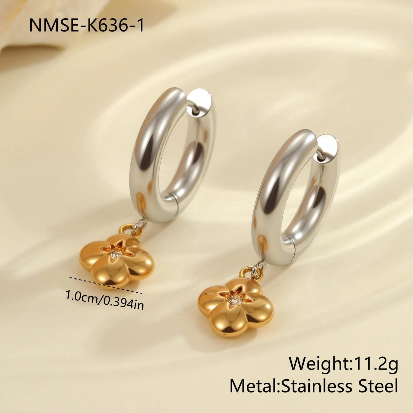 Stainless steel Christmas tree earrings with 18K gold electroplating in heart and star shapes