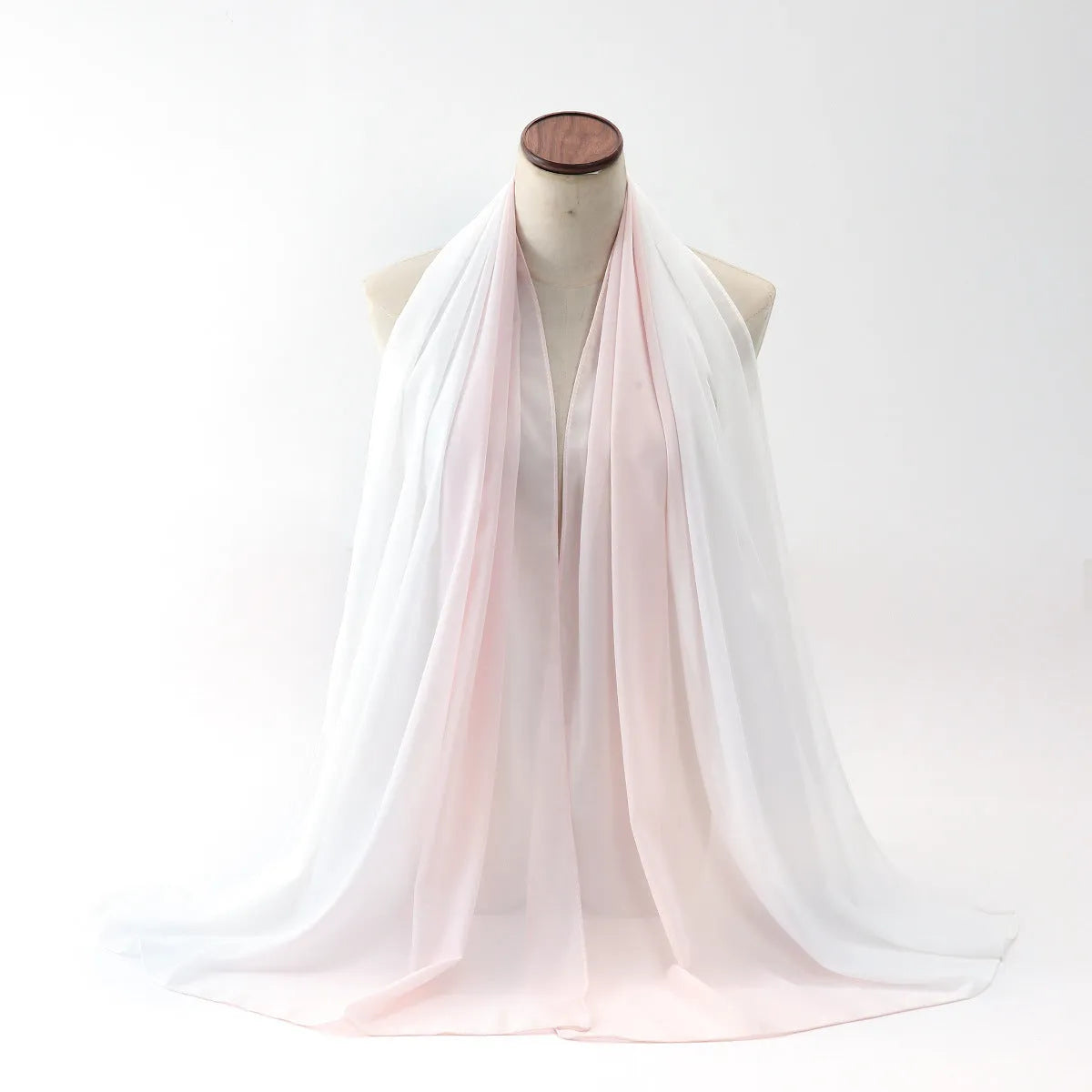 Women's chiffon bubble towel scarf in ethnic pattern showing draped length of 175 cm