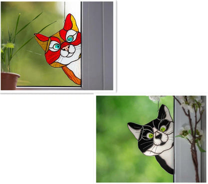 Colorful PVC cat window sticker with double-sided design for home and car decoration