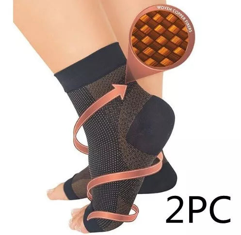 Anti-fatigue compression foot sleeves for men and women in black, red, and white