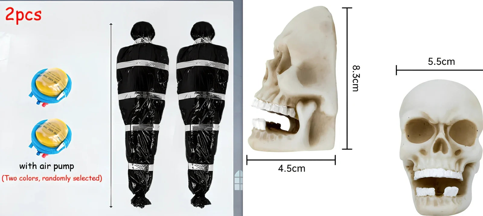 35×20×150cm black fake body bag horror prop with inflatable human body and accessory kit