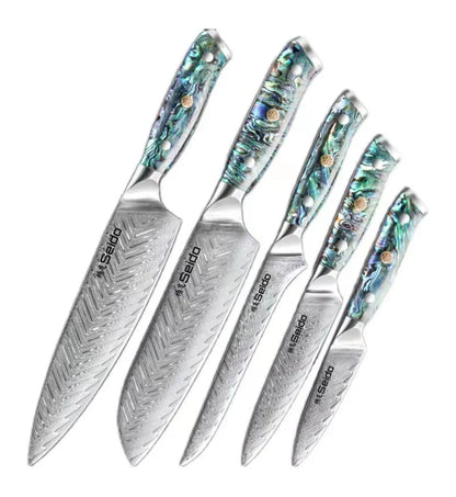 Premium Japanese-Style Santoku Knife Set - 5-Piece Stainless Steel Kitchen Knives for Slicing, Dicing, and Mincing