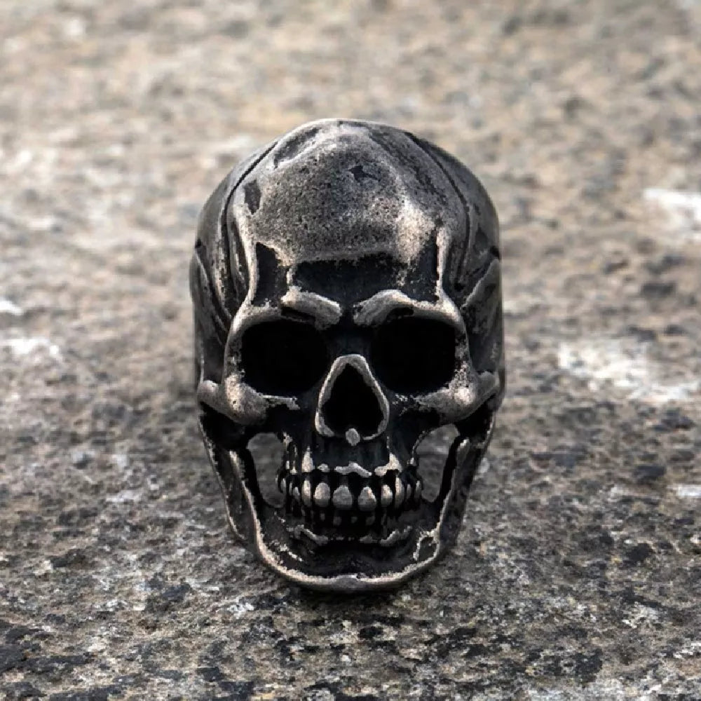 Halloween Punk Skull Ring in stainless steel with detailed skull design