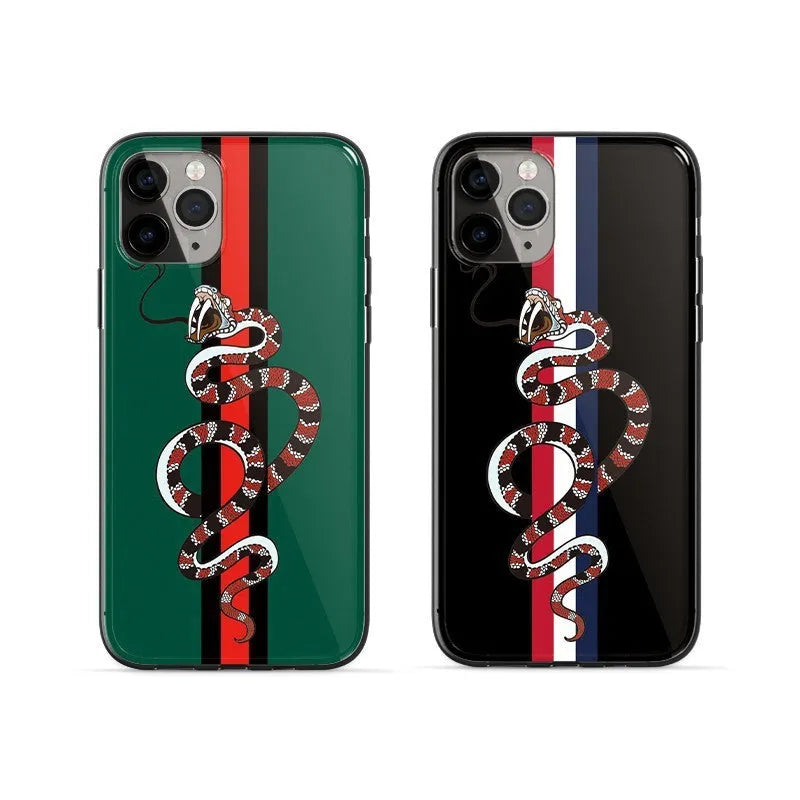 Black frosted silicone iPhone case with a UV-printed cartoon snake design on the back.
