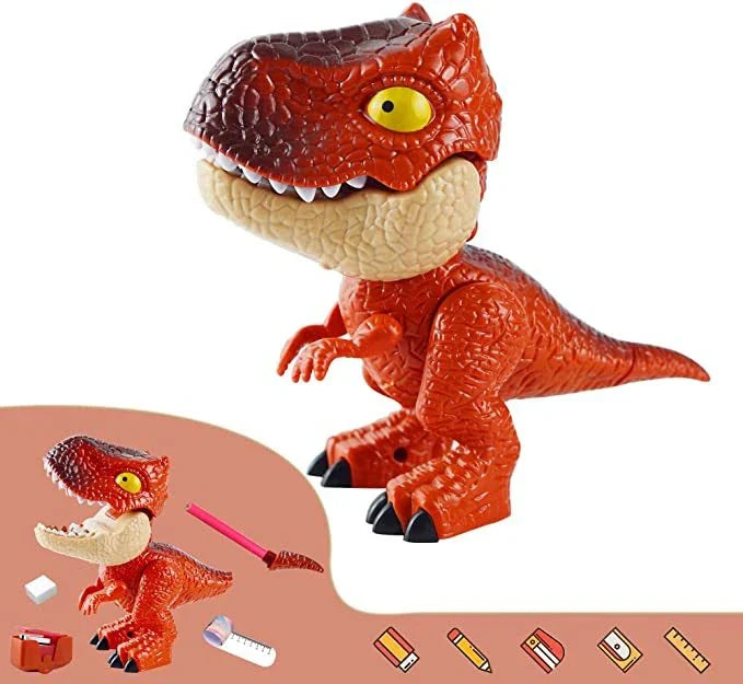 Multifunctional dinosaur-shaped stationery toy with various interactive features and office supplies