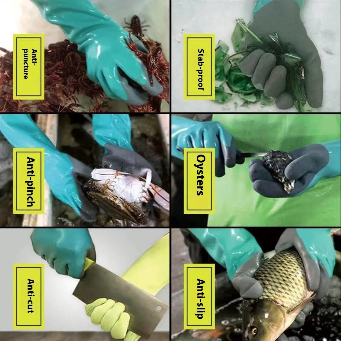 Women's navy blue nitrile waterproof fishing gloves with extended length for marine creature handling