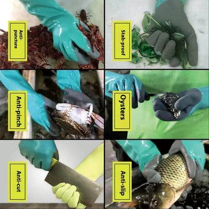 Women's navy blue nitrile waterproof fishing gloves with extended length for marine creature handling