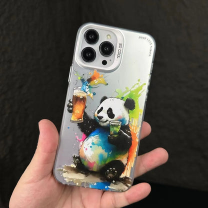 Personalized frosted PC phone case with cartoon panda and pig design for Apple iPhone, anti-fall hard shell