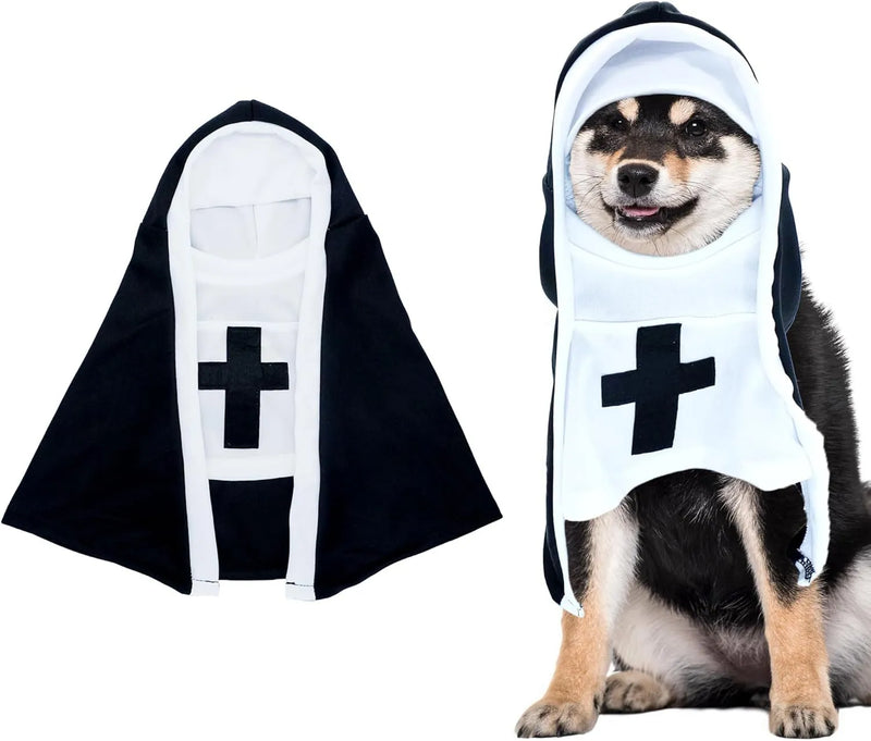 Dog nun costume for small medium dogs black white Halloween cosplay outfit pet cloak apparel holiday party dress-up for cats and dogs ideal gift
