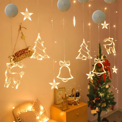 Battery-powered LED Christmas decorative light with suction cups in Santa Claus, elk, and snowman shapes