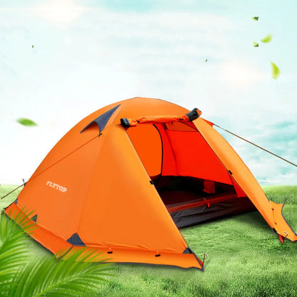 Double layer camping tent with aluminium pole, 3000mm waterproof Oxford cloth base, one bedroom, blue green orange options