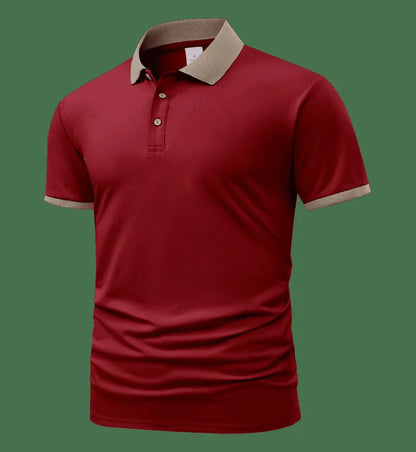 Summer polo shirt in ice silk fabric with printed flocking design on front, short sleeves