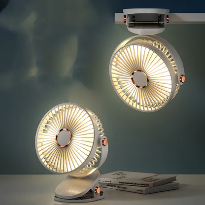 White USB clip fan with clip attachment showing 6-inch blades and control button