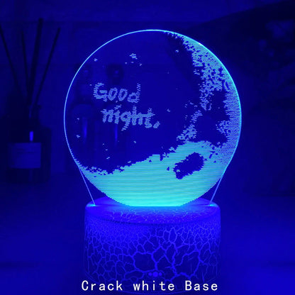 Creative 3D LED bedside night light with 4mm acrylic shade, touch switch, and USB cable on black ABS base