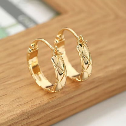 Diamond plaid earrings in golden yellow and silver, crafted from durable copper with a glossy finish.