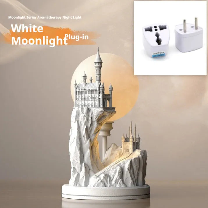 White composite gypsum desk lamp with a wire control switch on a table.
