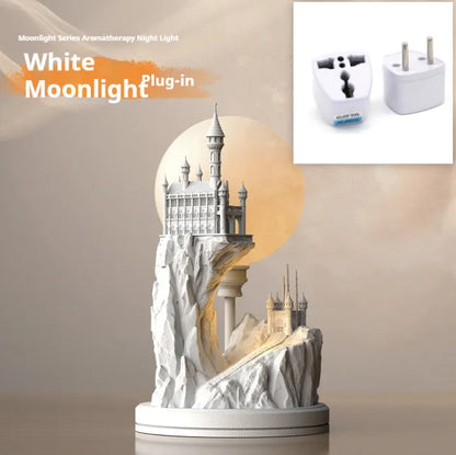 White composite gypsum desk lamp with a wire control switch on a table.