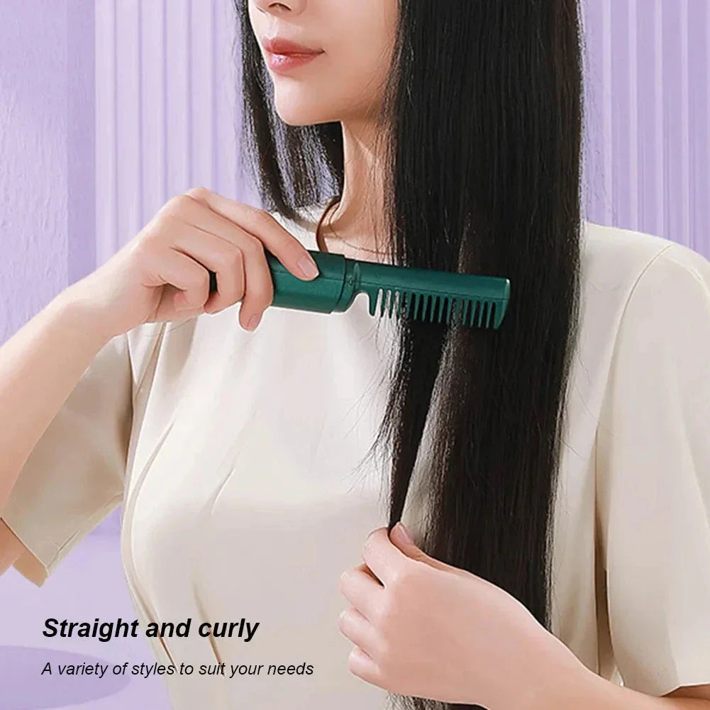 Cordless hair straightener brush with ceramic-infused bristles and negative ion technology for smooth, shiny hair styling