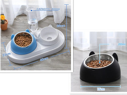 Stainless steel pet bowl with 15° tilt for cervical spine health, available in multiple colors
