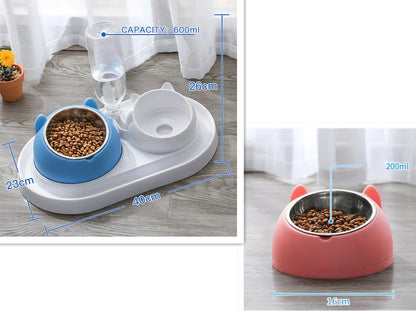 Stainless steel pet bowl with 15° tilt for cervical spine health, available in multiple colors