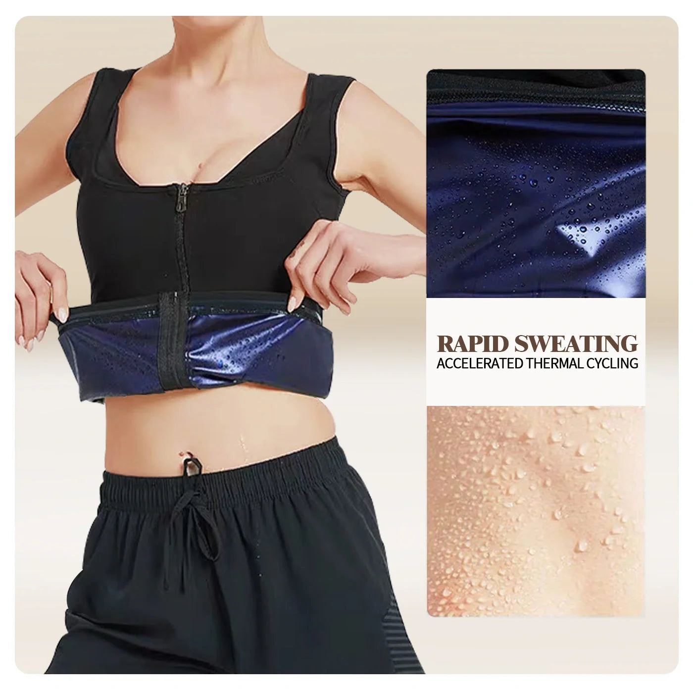 Women's black zip vest shapewear storm sweatshirt with adjustable design for comfort and style.