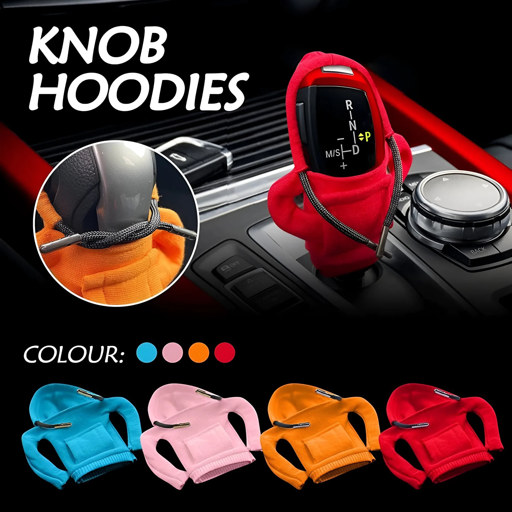 Gear shift knob hoodie cover in cloth material, universal 13x8cm size for manual or automatic cars