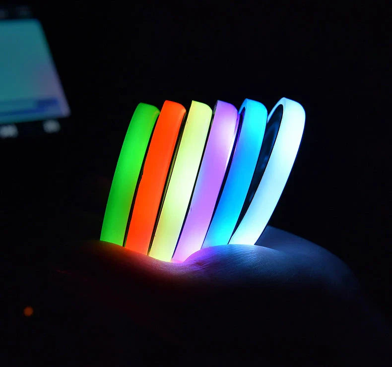 Colorful LED cup holder coaster with 7 color lighting options, solar and USB charging capabilities, and non-slip design for secure drinks in your car