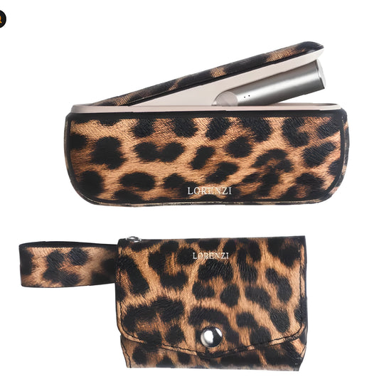 Light luxury leopard print and yellow oxford fabric storage bag with zip closure.