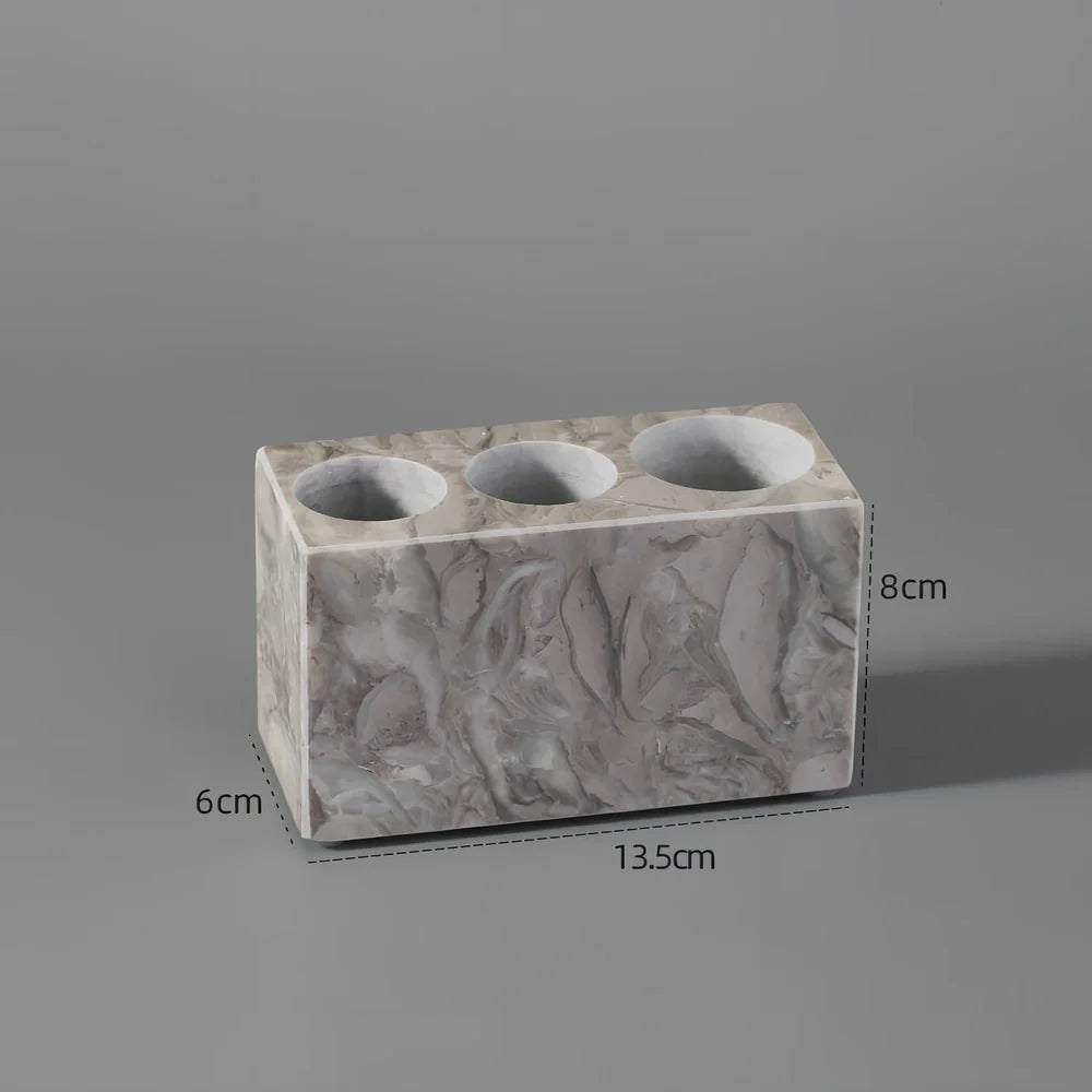 Bawang flower marble bathroom set with tissue box, 30x20cm tray, and lotion bottle in white veined stone