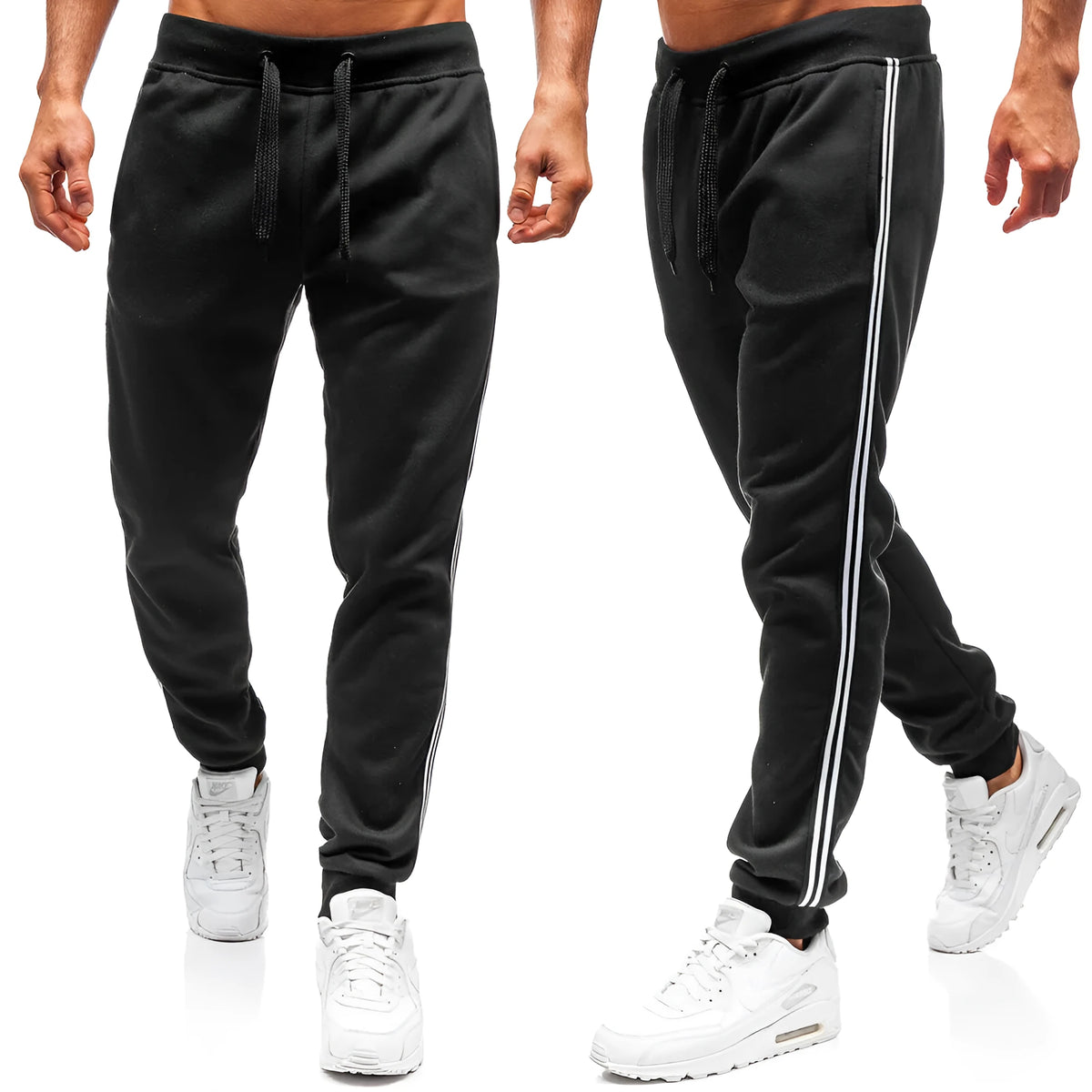 Men's summer casual sports trousers, loose tapered stitching, black or dark grey, sizes S to XXXL