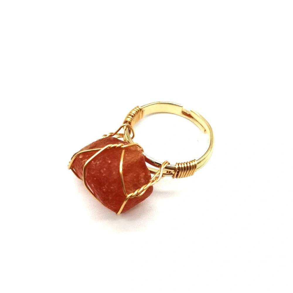 Elegant adjustable ring made with a variety of natural gemstones like citrine, green aventurine, and amethyst