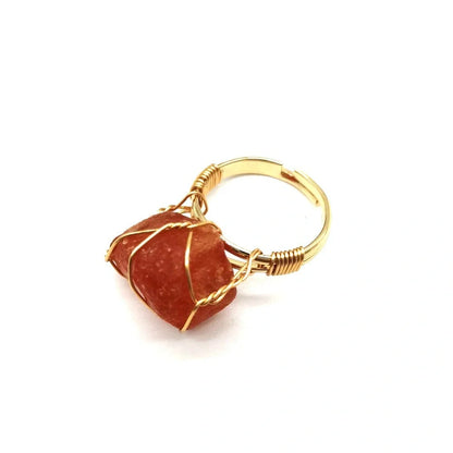 Elegant adjustable ring made with a variety of natural gemstones like citrine, green aventurine, and amethyst